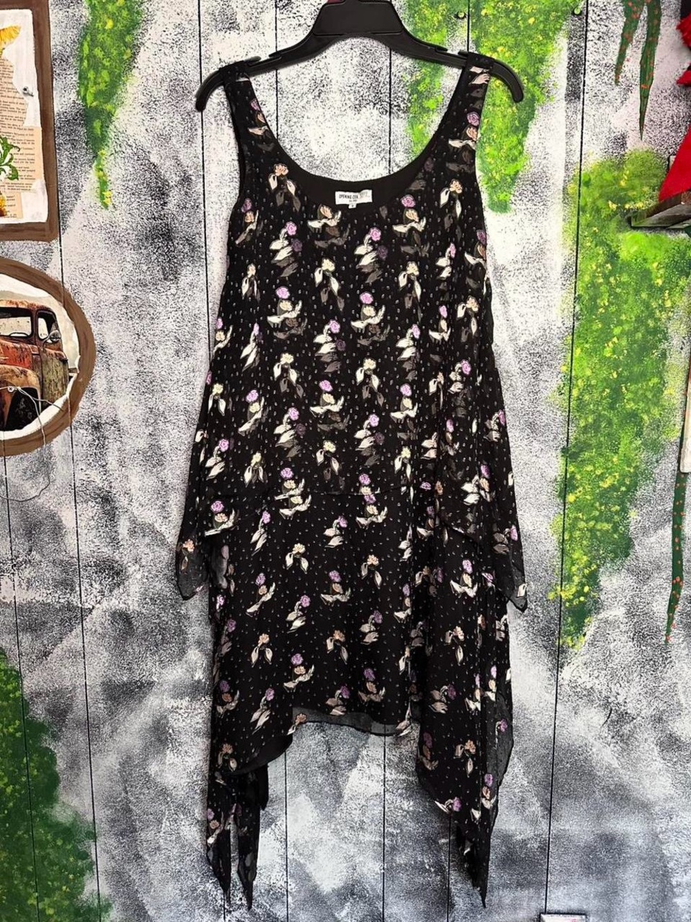 Opening Ceremony Black Floral Handkerchief-Hem Dress